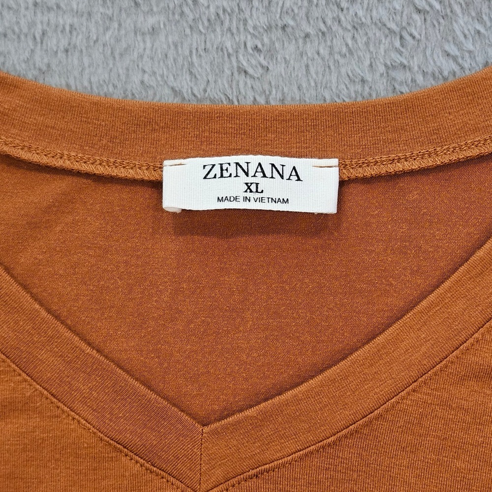 Zenana Women Trapeze XL Rust Orange V-Neck T-Shirt Dress Cuffed Sleeve Pockets - Picture 2 of 10